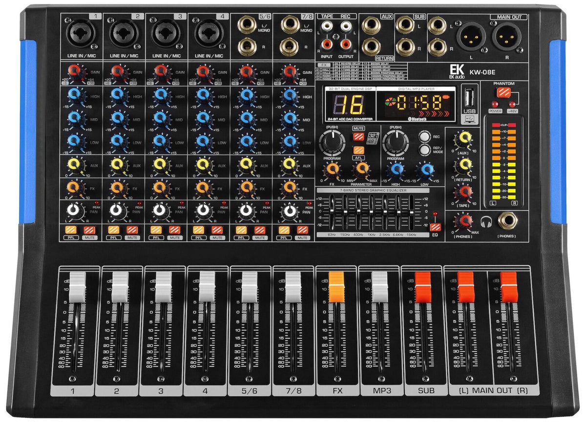 MESA DE MEZCLAS EK AUDIO AMPLIFICADA Y CON EFECTOS KW08E
