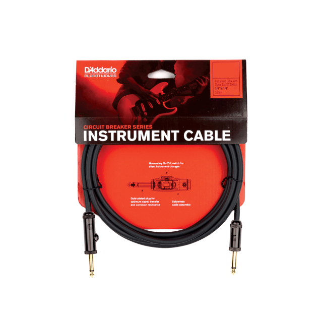 Cable D'Addario instrumento con interruptor, ángulo recto, 10 pies (3 m).